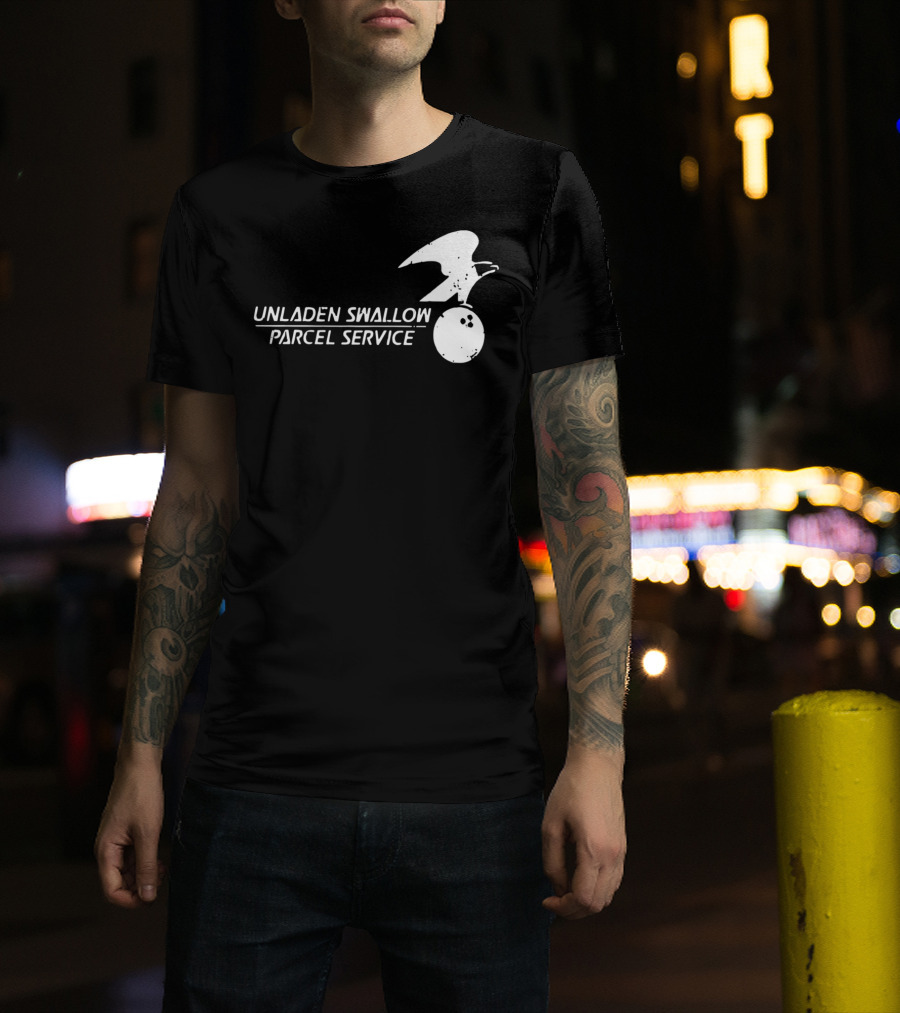 Unladen Swallow Parcel Service Monty Python Bowling Ball Bird T-Shirt