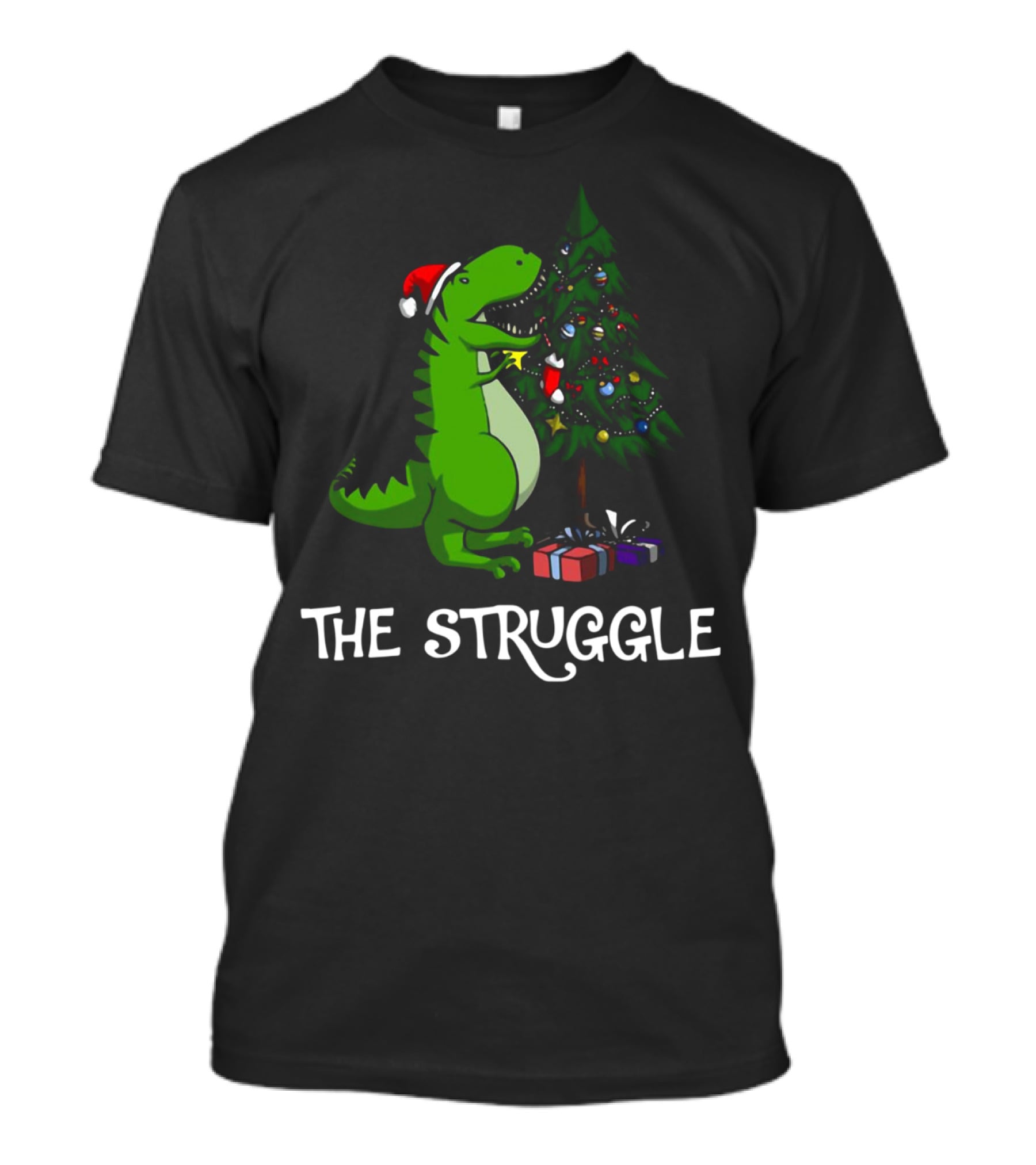 T Rex Dinosaur The Struggle With Christmas Tree T-Shirt