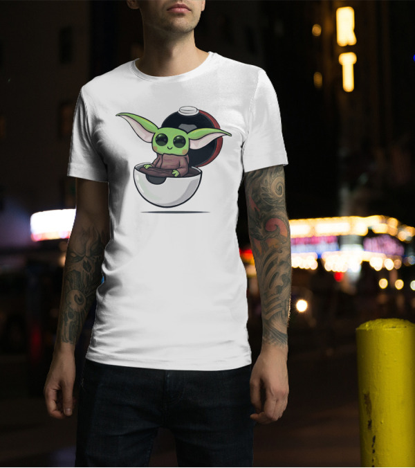 Baby Yoda Sitting In Open Pokeball Crossover T-Shirt