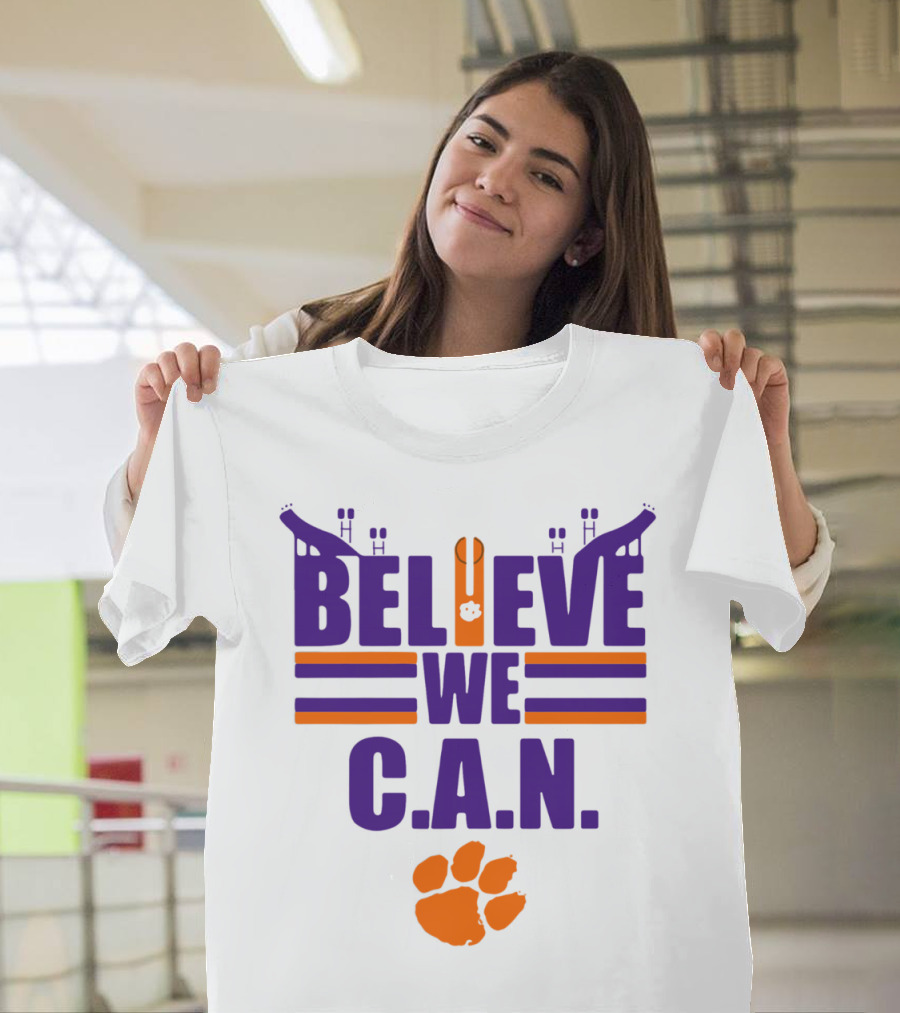 Clemson Tigers Football Believe We C.A.N. Stadium Paw Prints T-Shirt