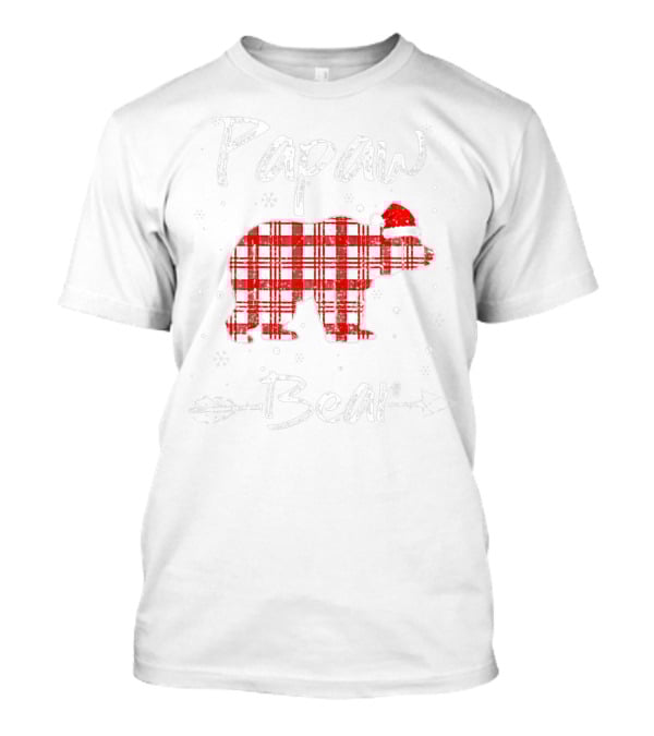 Papaw Bear Red Plaid Santa Hat Winter Holiday Plaid Bear T-Shirt