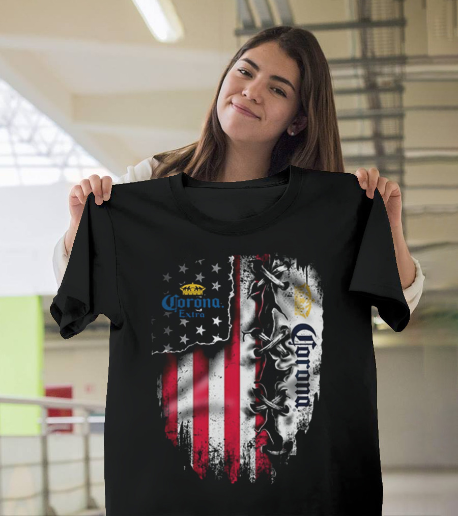 Corona Extra American Flag Fusion With Eagle And Stars T-Shirt