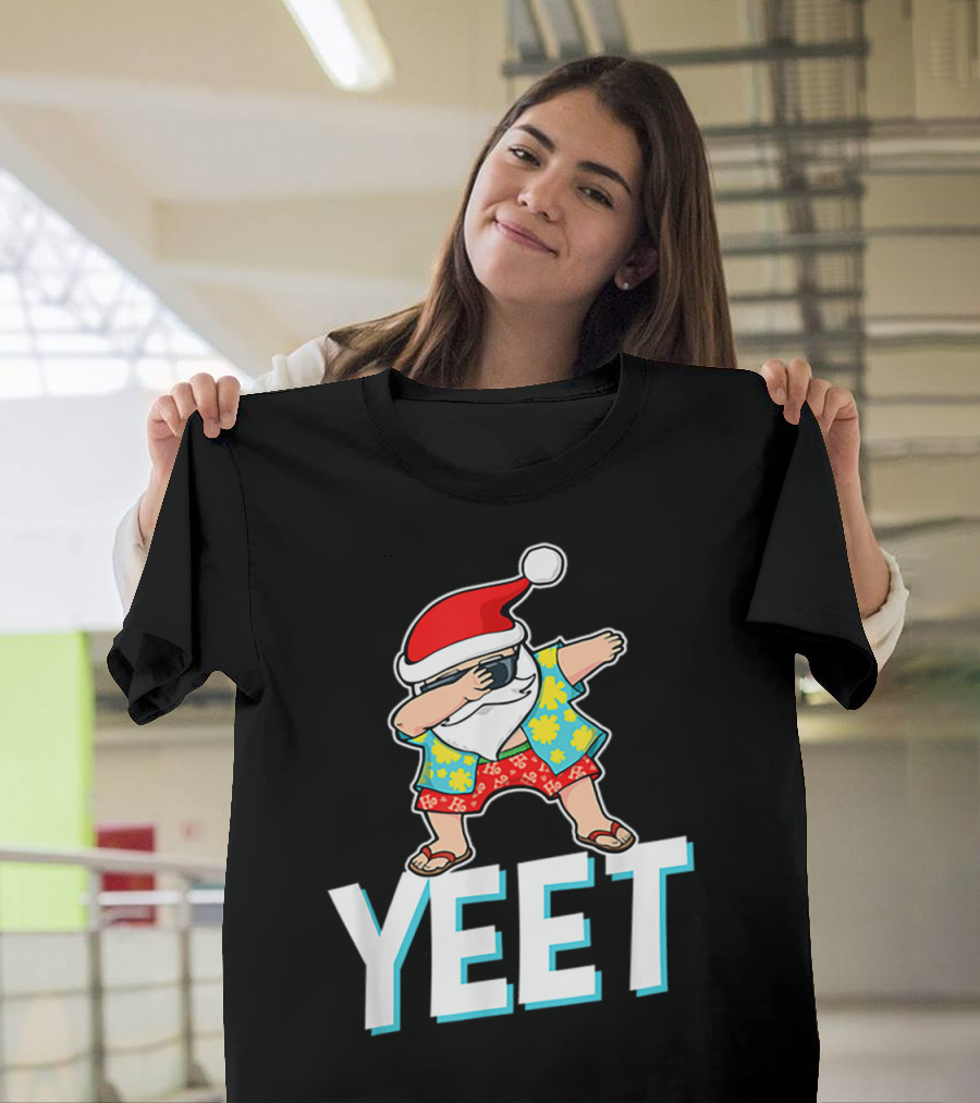 Dab Santa Hawaiian Christmas Yeet Santa Hat Floral T-Shirt