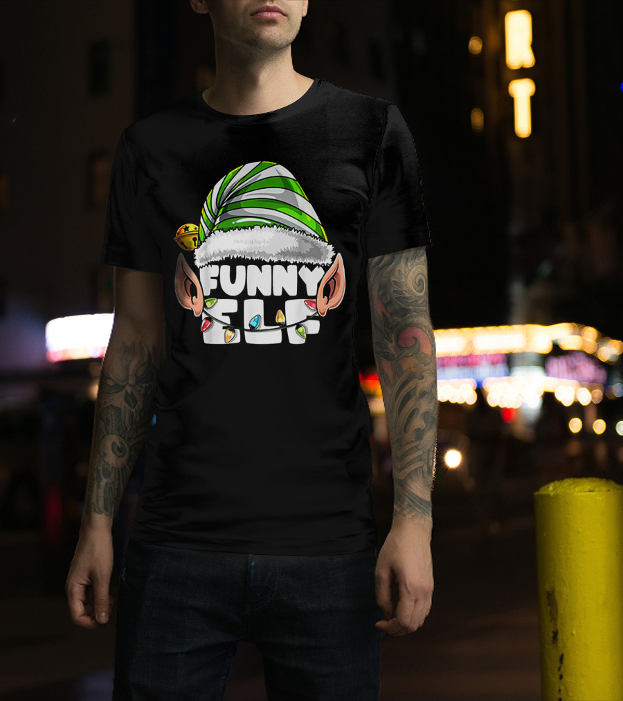 Funny Elf Matching Family Christmas Elf Hat Ears Lights T-Shirt