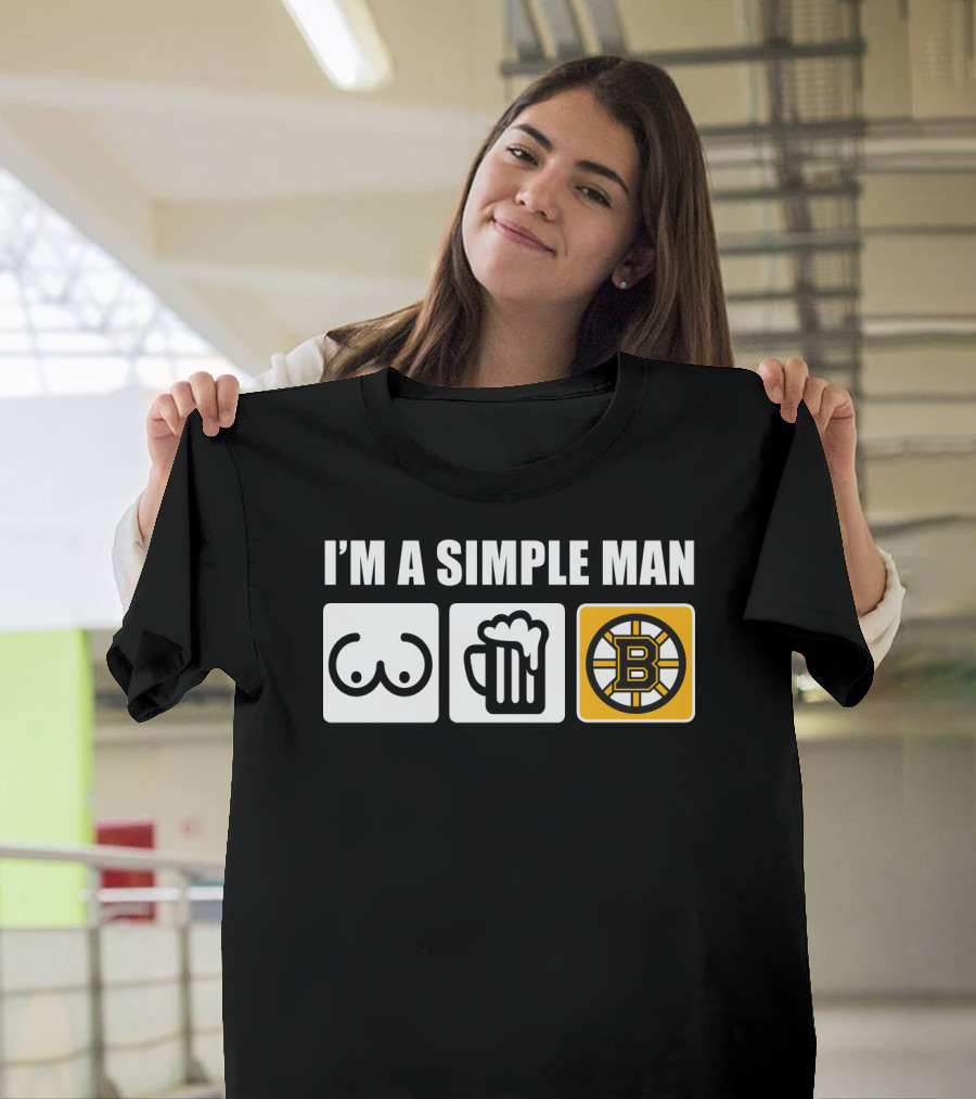 BRUINS I'M A SIMPLE MAN ICONS BREW BEER LOGO HOCKEY FAN T-Shirt