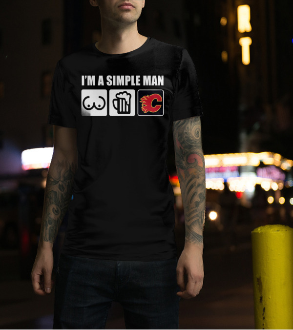 I'M A SIMPLE MAN BREASTS BEER FLAMES HOCKEY T-Shirt