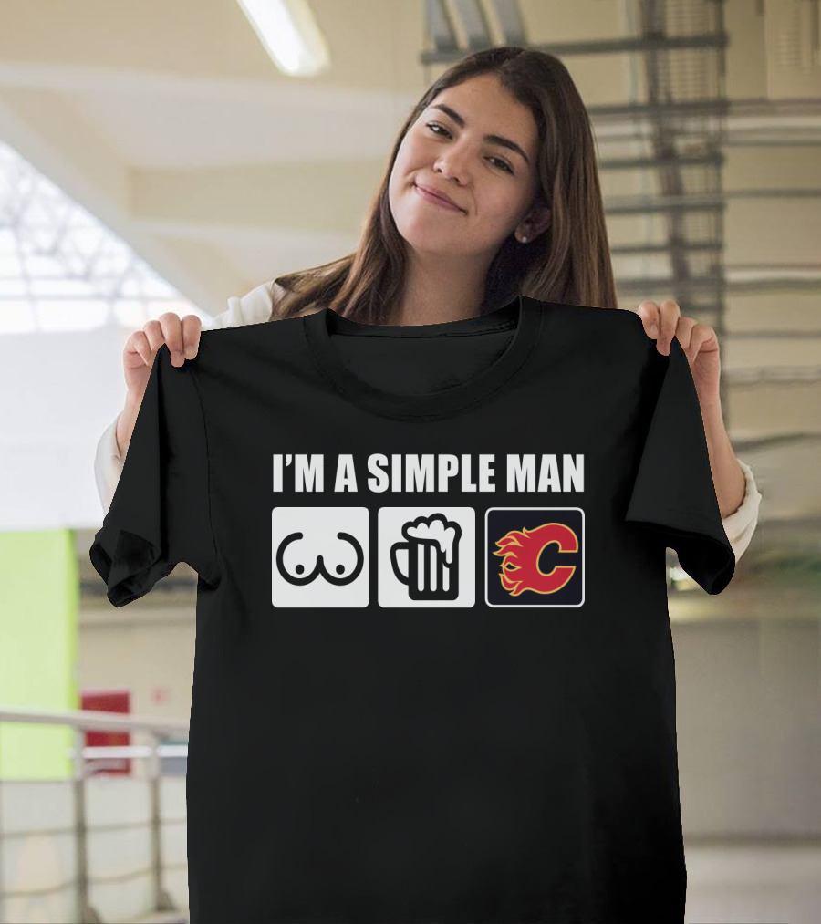 I'M A SIMPLE MAN BREASTS BEER FLAMES HOCKEY T-Shirt