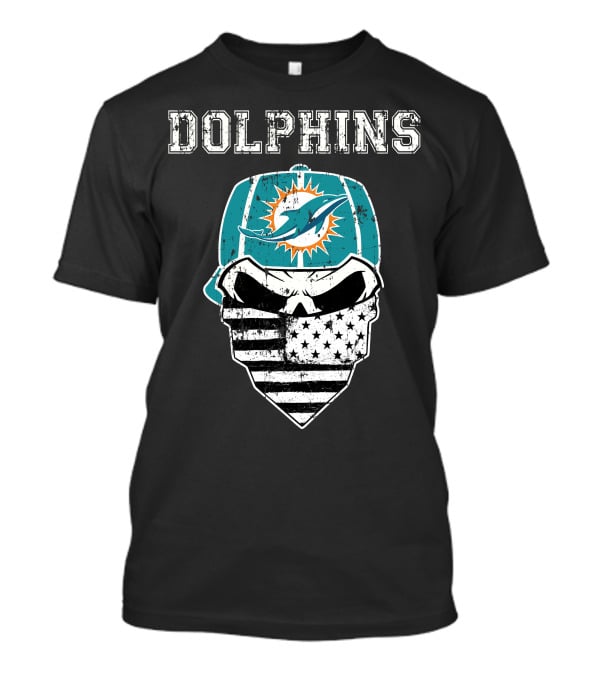 Dolphins Skull Bandana American Flag Miami Emblem T-Shirt