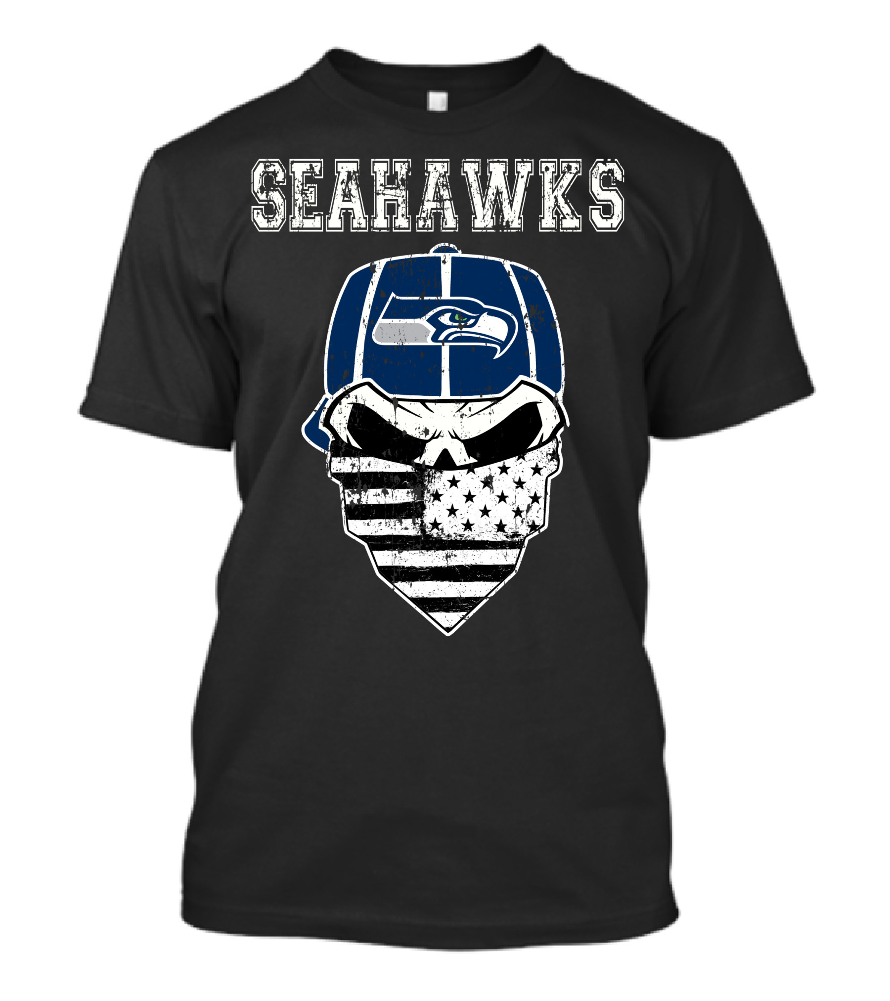 Seahawks Skull With Flag Bandana T-Shirt