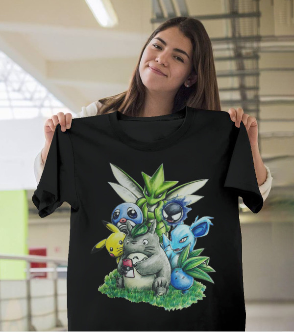 BEST FRIENDS TOTORO PIKACHU BULBASAUR SCYTHER JIGGLYPUFF GASTLY NIDORINA ODDISH MASHUP T-Shirt