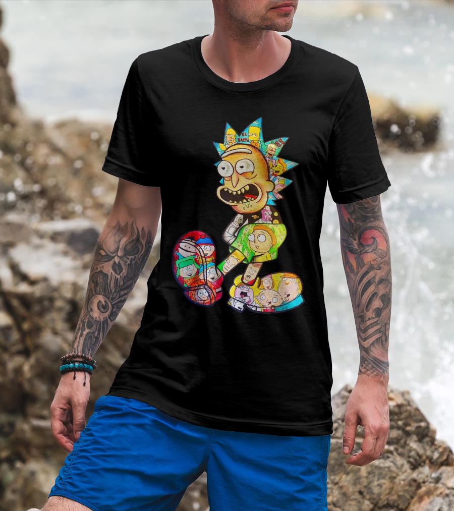 Rick And Morty South Park Family Guy Simpsons Crossover All In One T-Shirt