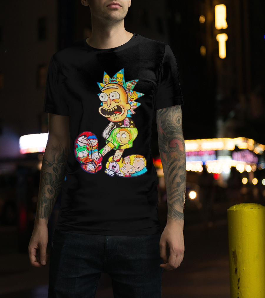 Rick And Morty South Park Family Guy Simpsons Crossover All In One T-Shirt
