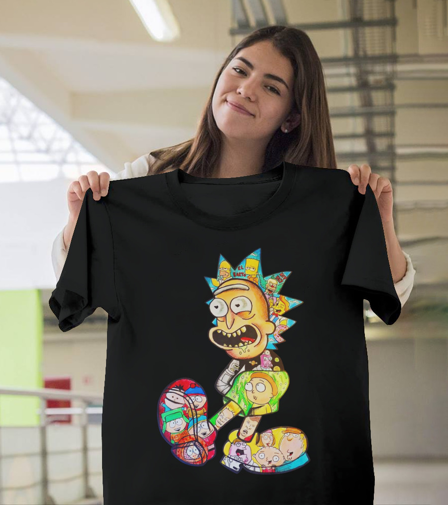 Rick And Morty South Park Family Guy Simpsons Crossover All In One T-Shirt