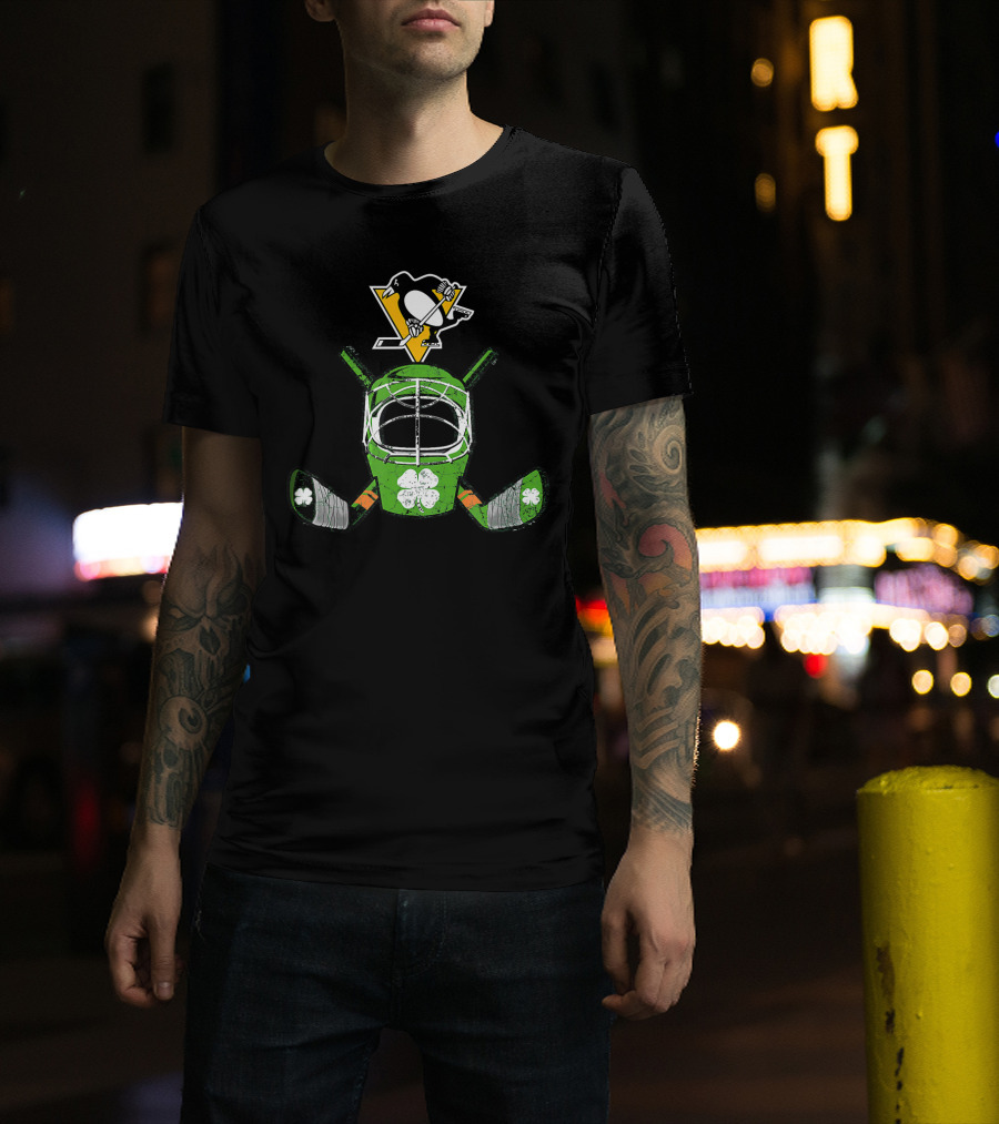 Irish Shamrock Hockey Helmet Pittsburgh Penguins Iconic T-Shirt