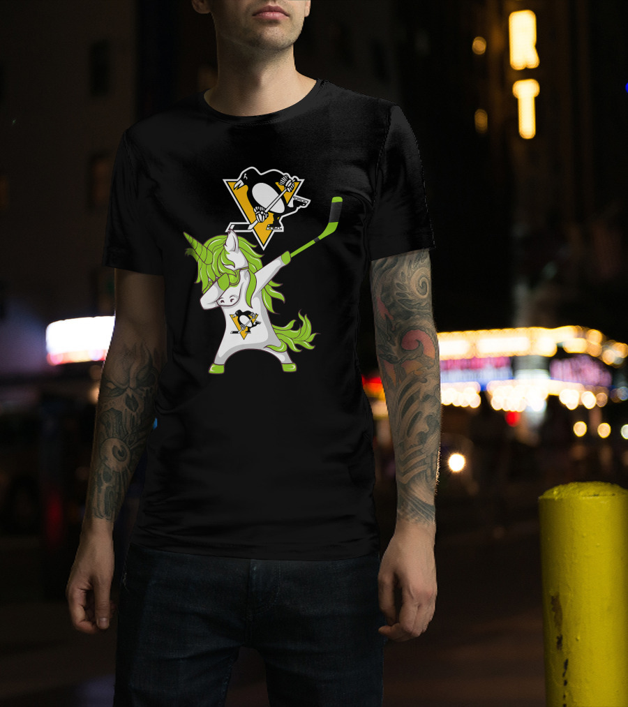 St Patrick Day Dabbing Unicorn Pittsburgh Penguins Hockey T-Shirt