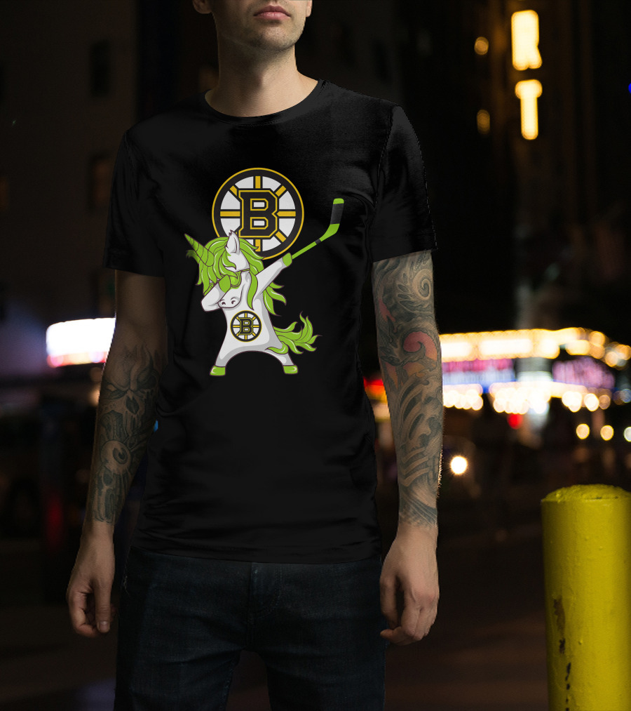 St Patrick Day Dabbing Unicorn Boston Bruins Hockey Stick T-Shirt