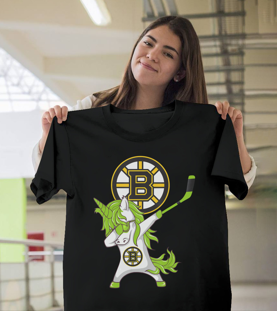 St Patrick Day Dabbing Unicorn Boston Bruins Hockey Stick T-Shirt