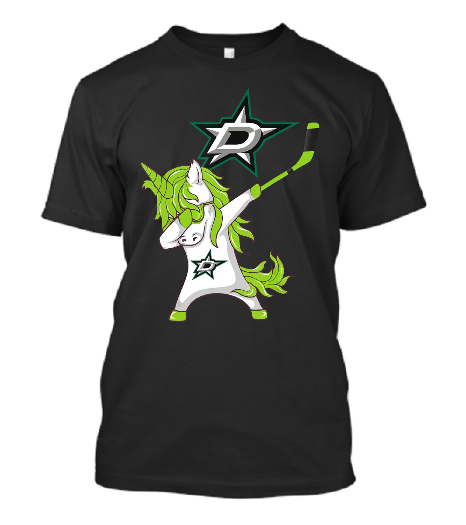 St Patrick's Day Dabbing Unicorn With Hockey Stick Dallas Stars T-Shirt