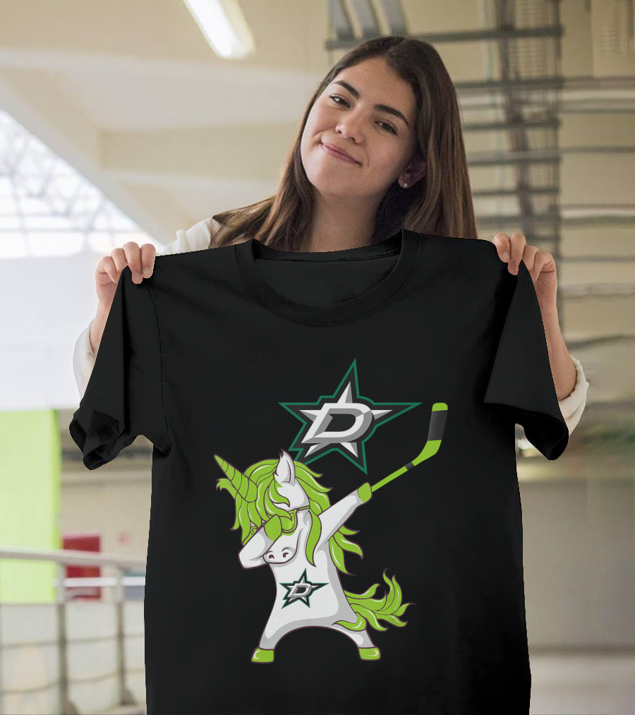 St Patrick's Day Dabbing Unicorn With Hockey Stick Dallas Stars T-Shirt