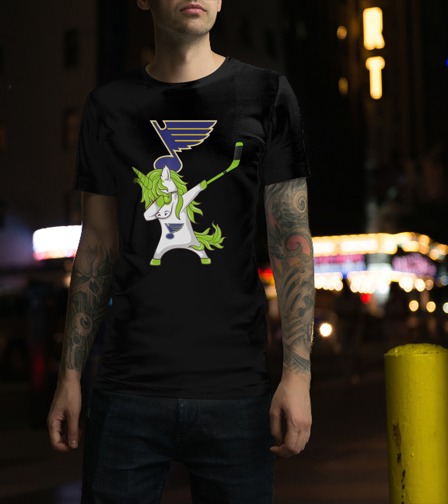 St Patrick Day Dabbing Unicorn Hockey Stick St Louis Blues T-Shirt