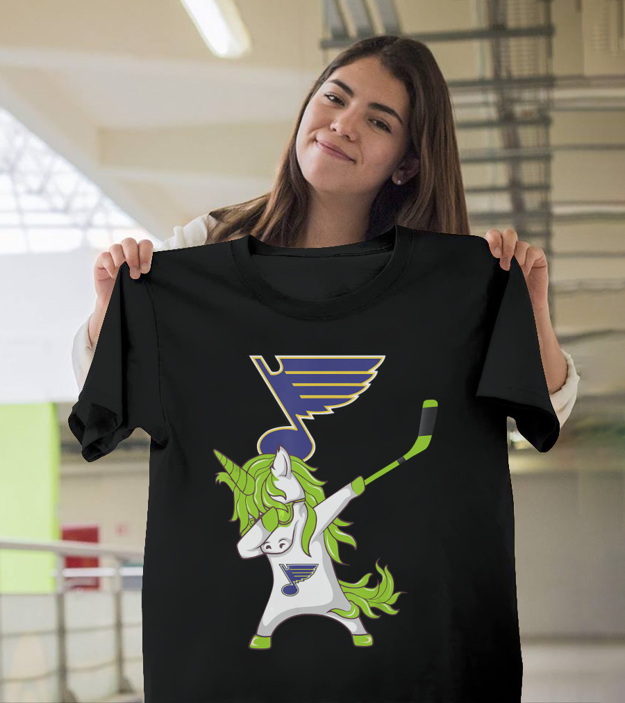 St Patrick Day Dabbing Unicorn Hockey Stick St Louis Blues T-Shirt