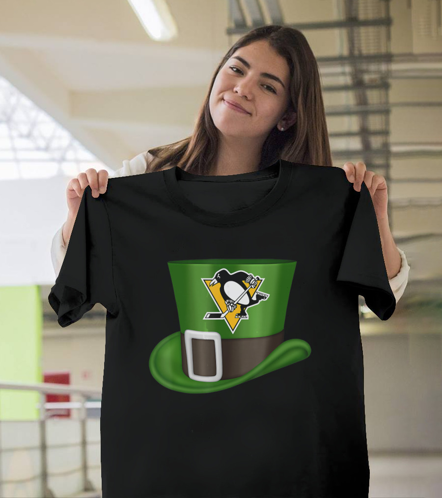 St Patrick Day Pittsburgh Penguins Leprechaun Hat Hockey T-Shirt