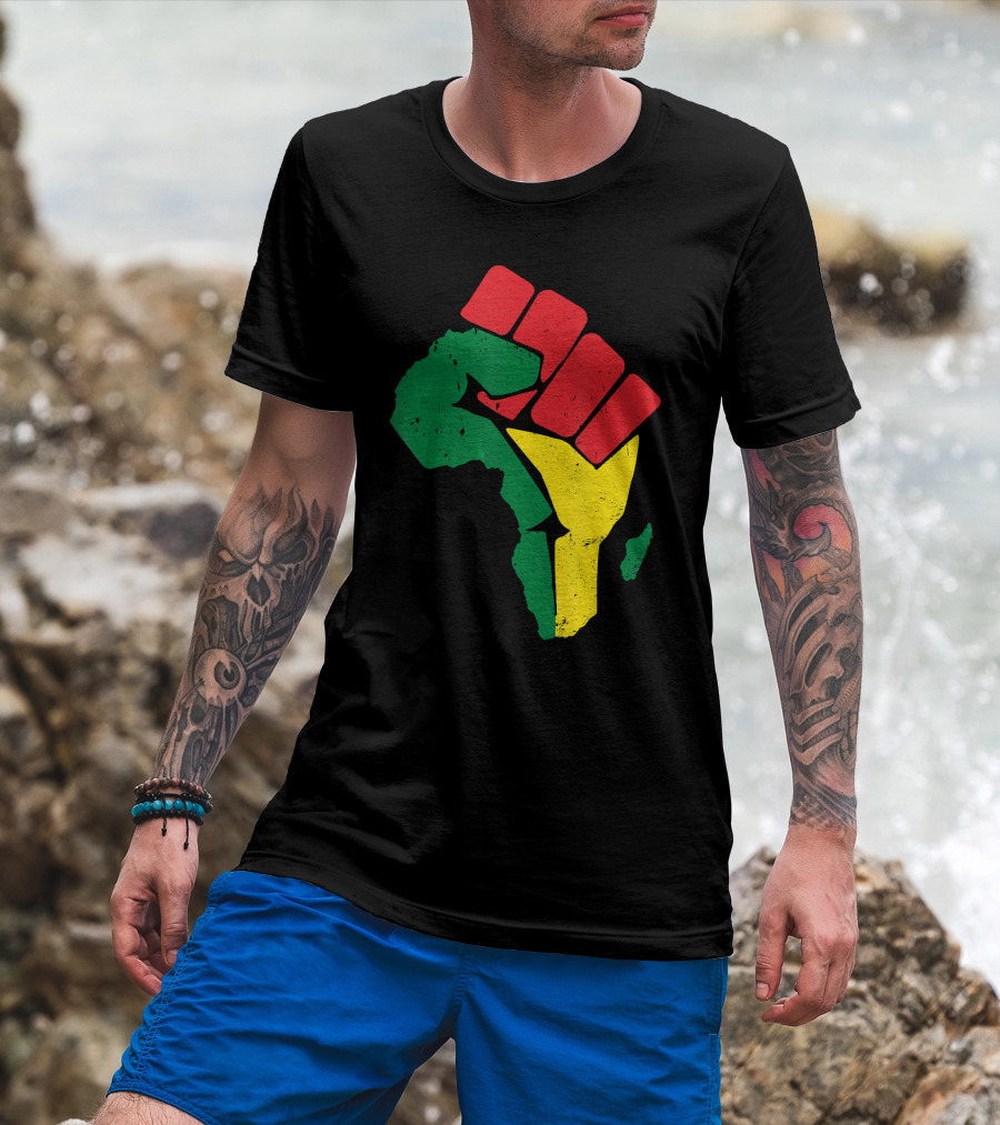 Black Fist African Map Red Green Yellow Pride Black History T-Shirt