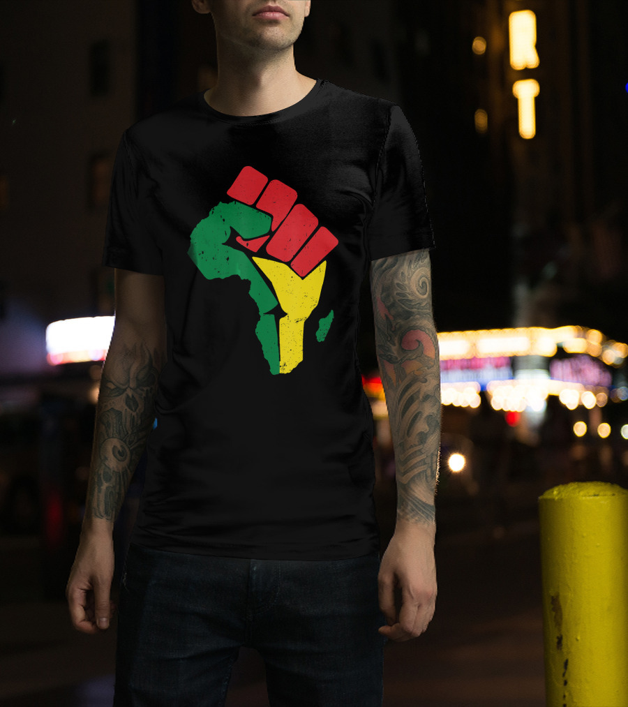 Black Fist African Map Red Green Yellow Pride Black History T-Shirt