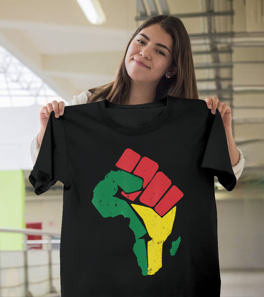 Black Fist African Map Red Green Yellow Pride Black History T-Shirt