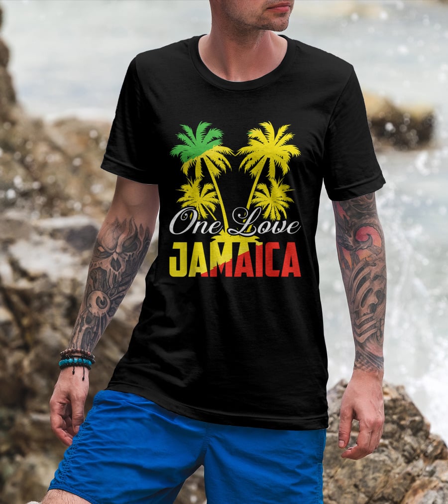 One Love Jamaica Vacation Reggae Music Palm Trees T-Shirt