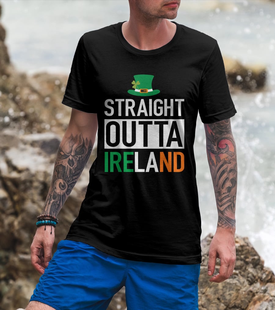 Straight Outta Ireland St Patrick's Day Leprechaun Hat Shamrock T-Shirt