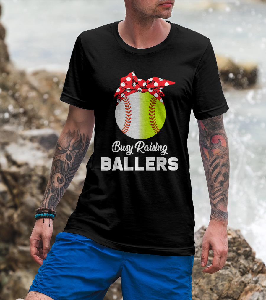 Busy Raising Ballers Baseball Softball Bow T-Shirt