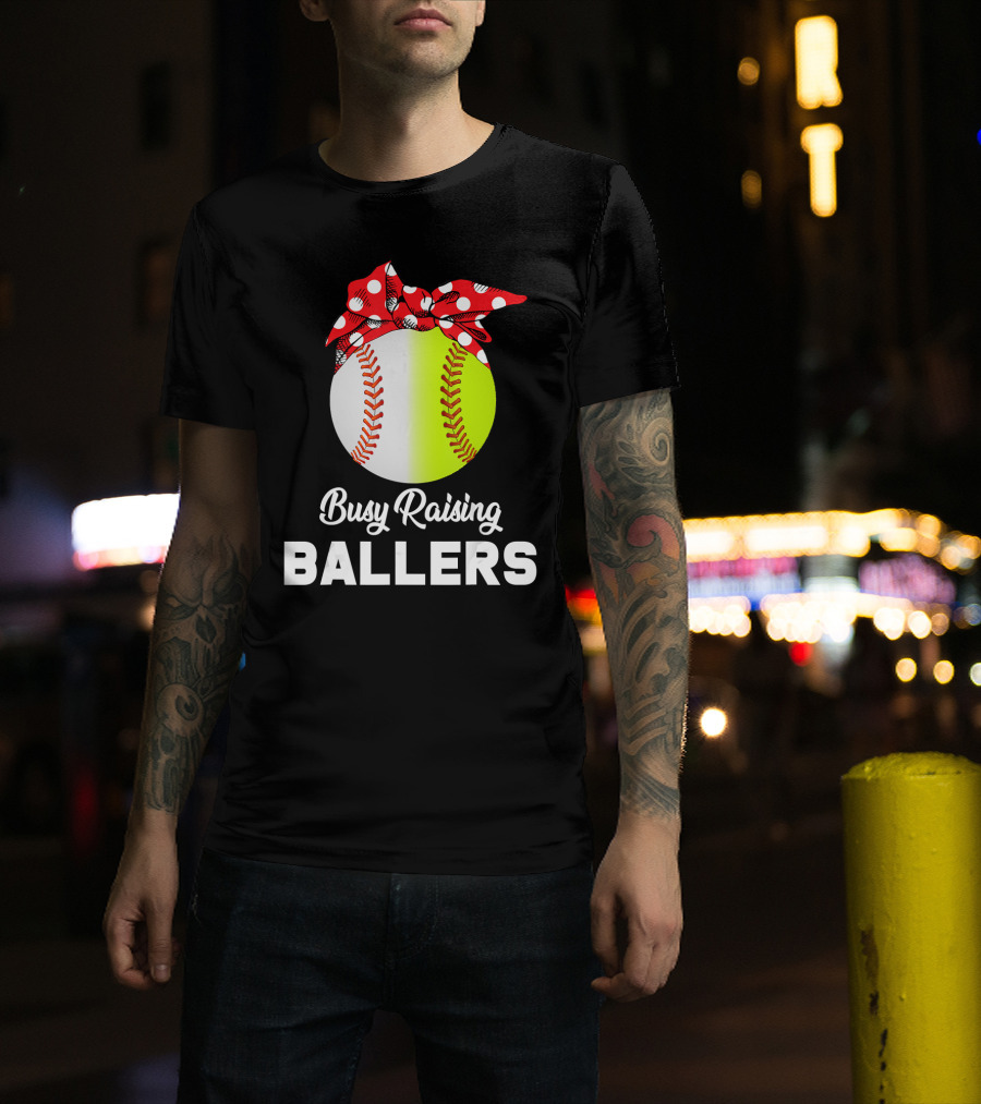 Busy Raising Ballers Baseball Softball Bow T-Shirt
