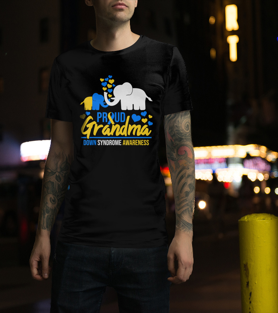 Proud Grandma Down Syndrome Awareness Elephant Hearts T-Shirt