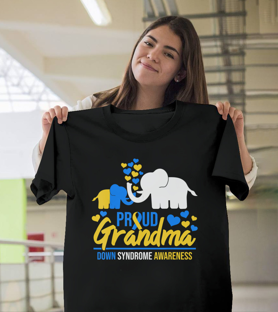 Proud Grandma Down Syndrome Awareness Elephant Hearts T-Shirt