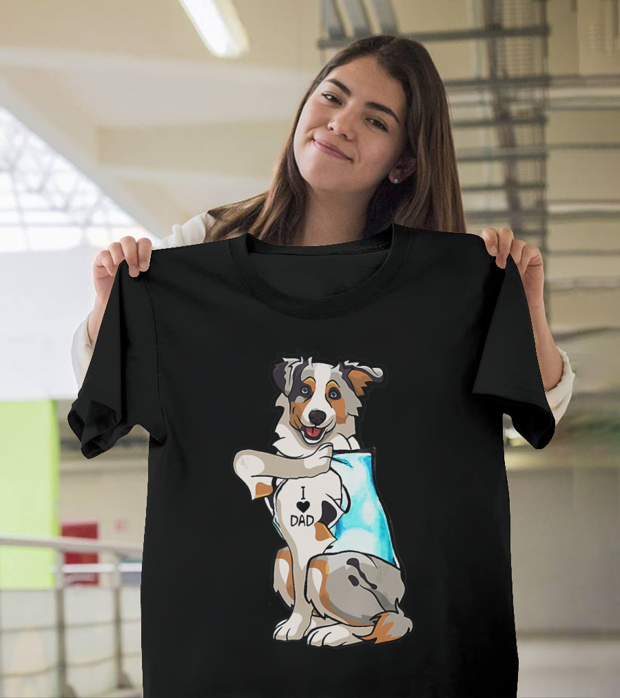 Australian Shepherd Dog I Love Dad Tattoo Paws Up T-Shirt