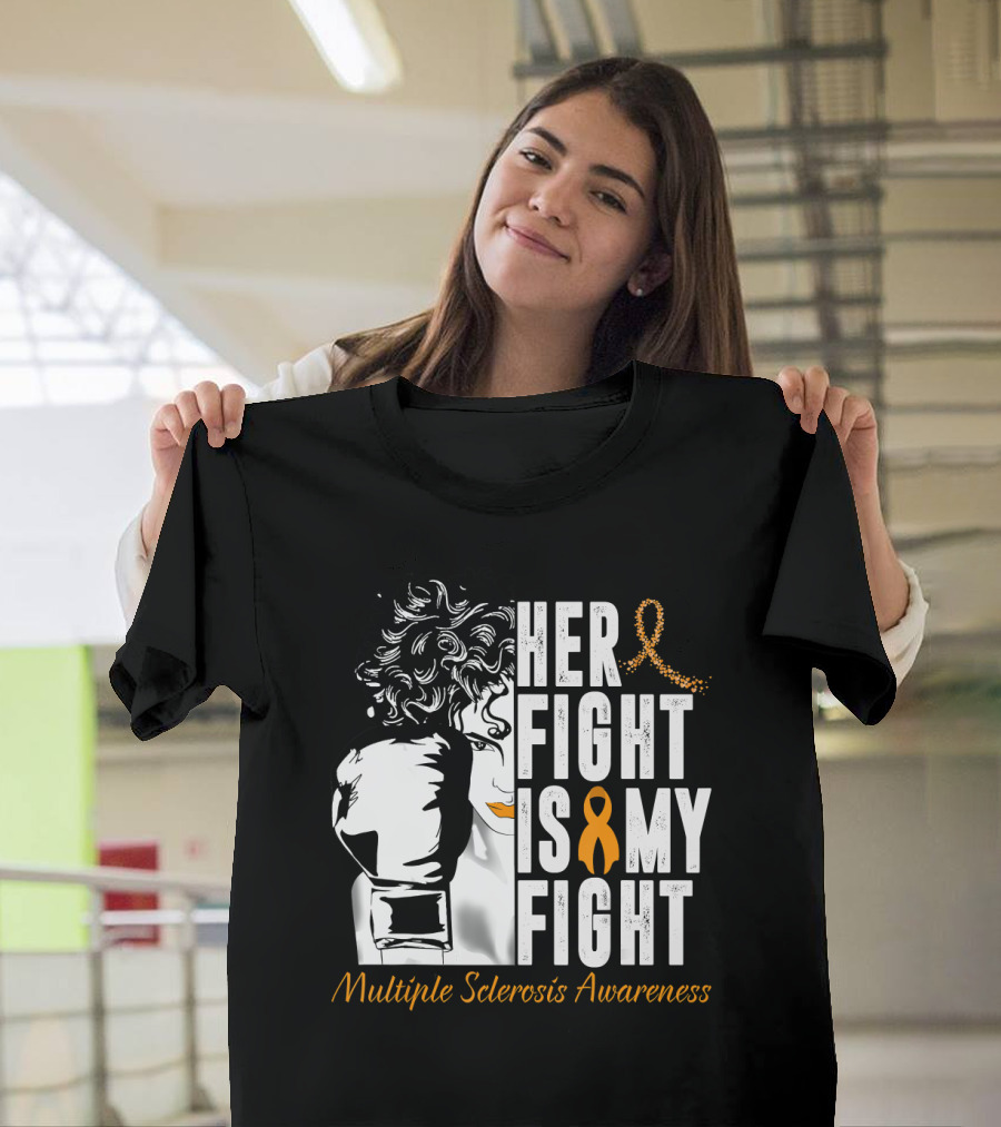 Her Fight Is My Fight Multiple Sclerosis Awareness Ribbon Boxing T-Shirt