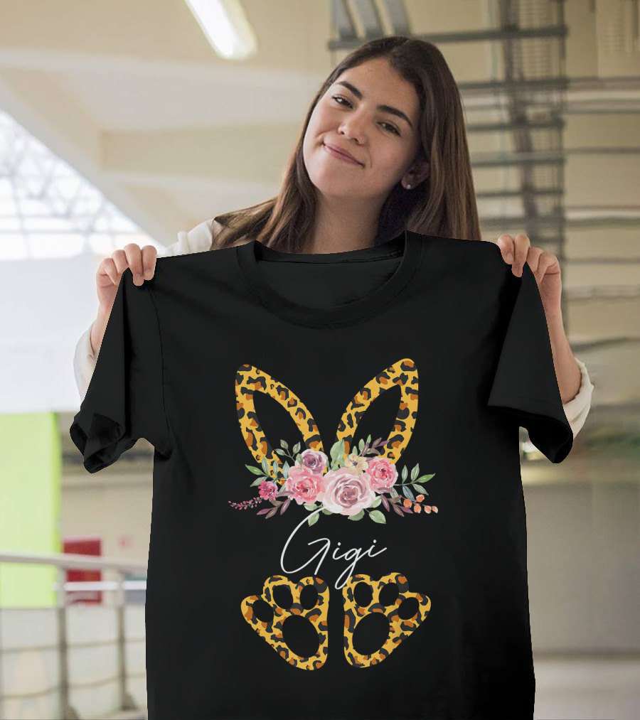 Gigi Leopard Bunny Ears Floral Easter Day T-Shirt