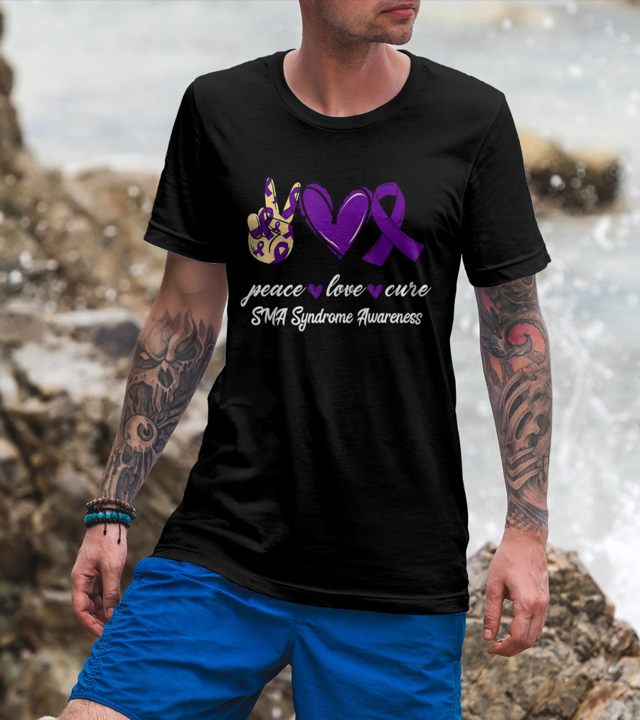 Peace Love Cure SMA Syndrome Awareness Purple T-Shirt