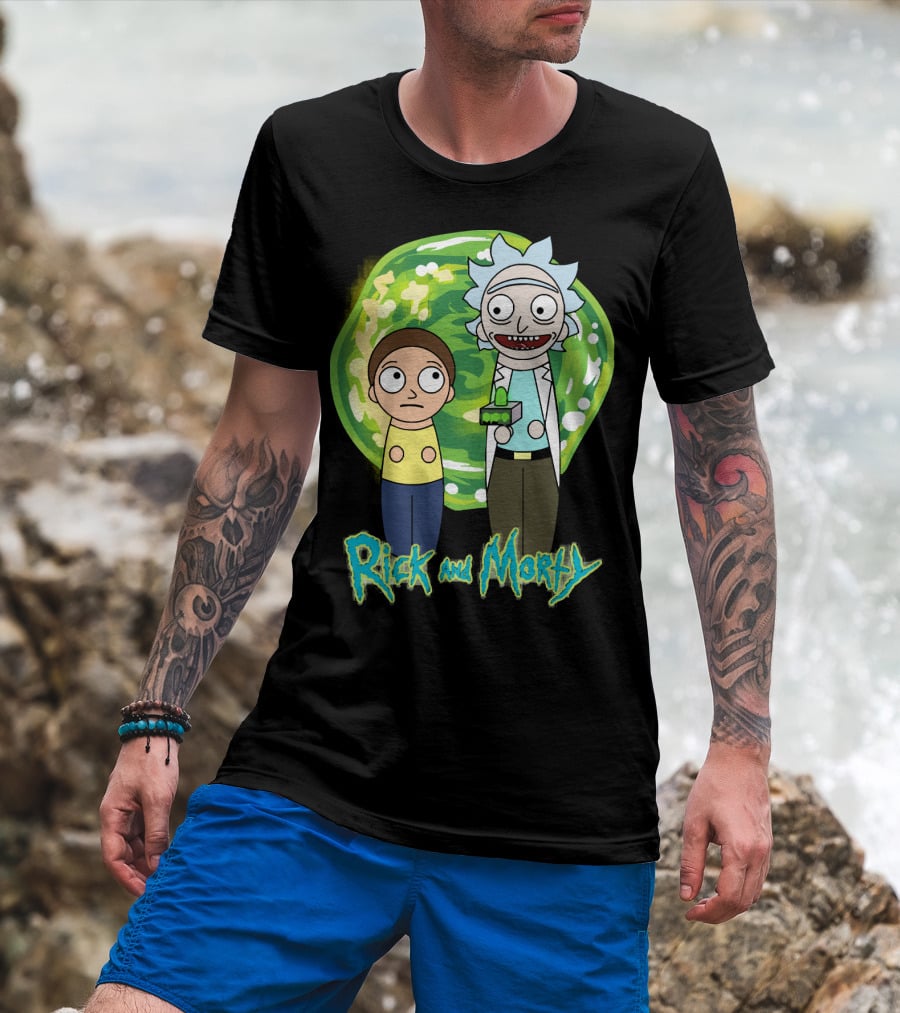 Rick And Morty Green Portal Cute Characters T-Shirt