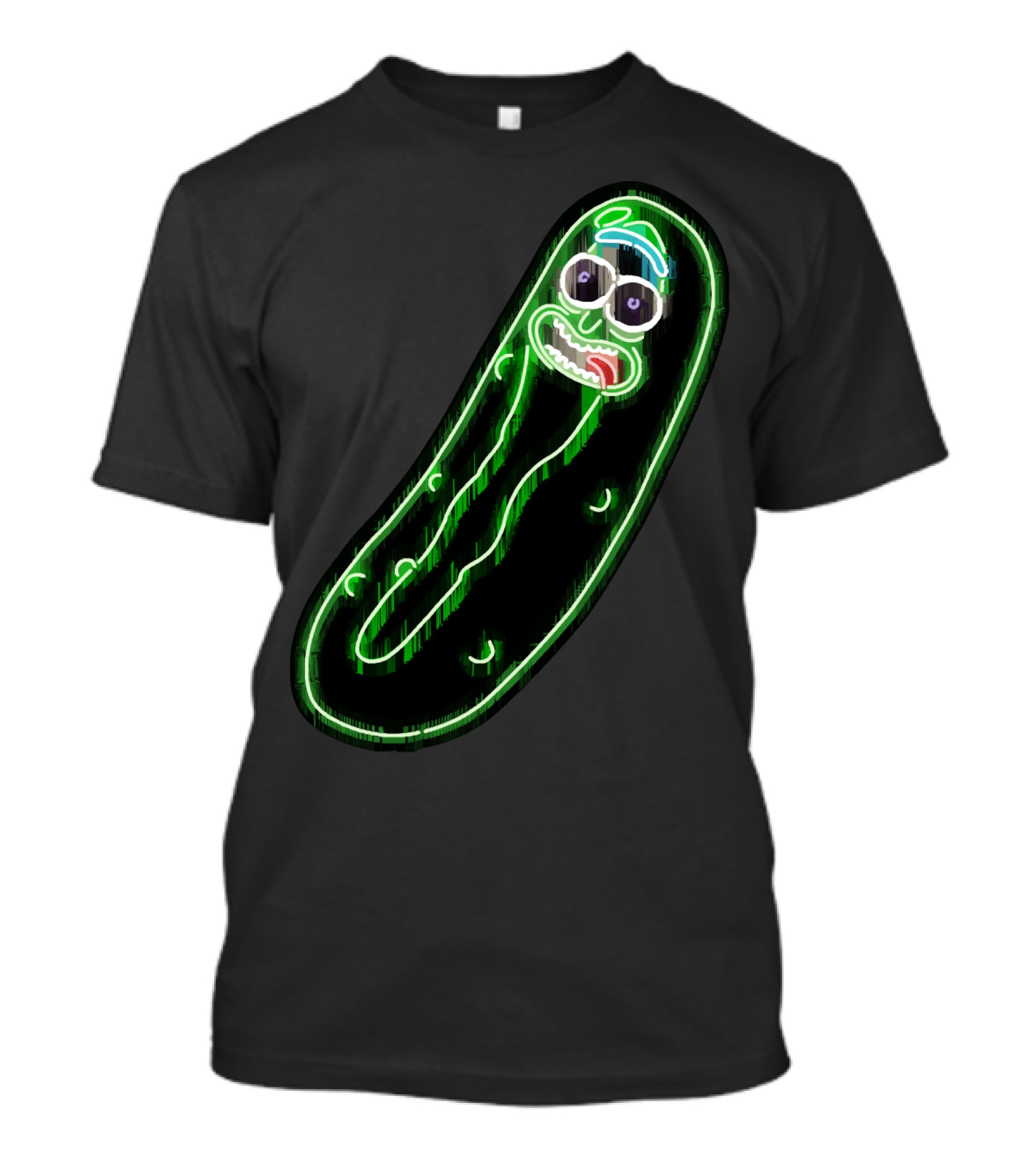 Neon Pickle Rick Left Pocket Glowing Expression T-Shirt
