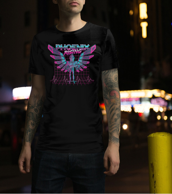 Phoenix Rising Rick And Morty Birdperson Retro Neon Grid Wings T-Shirt