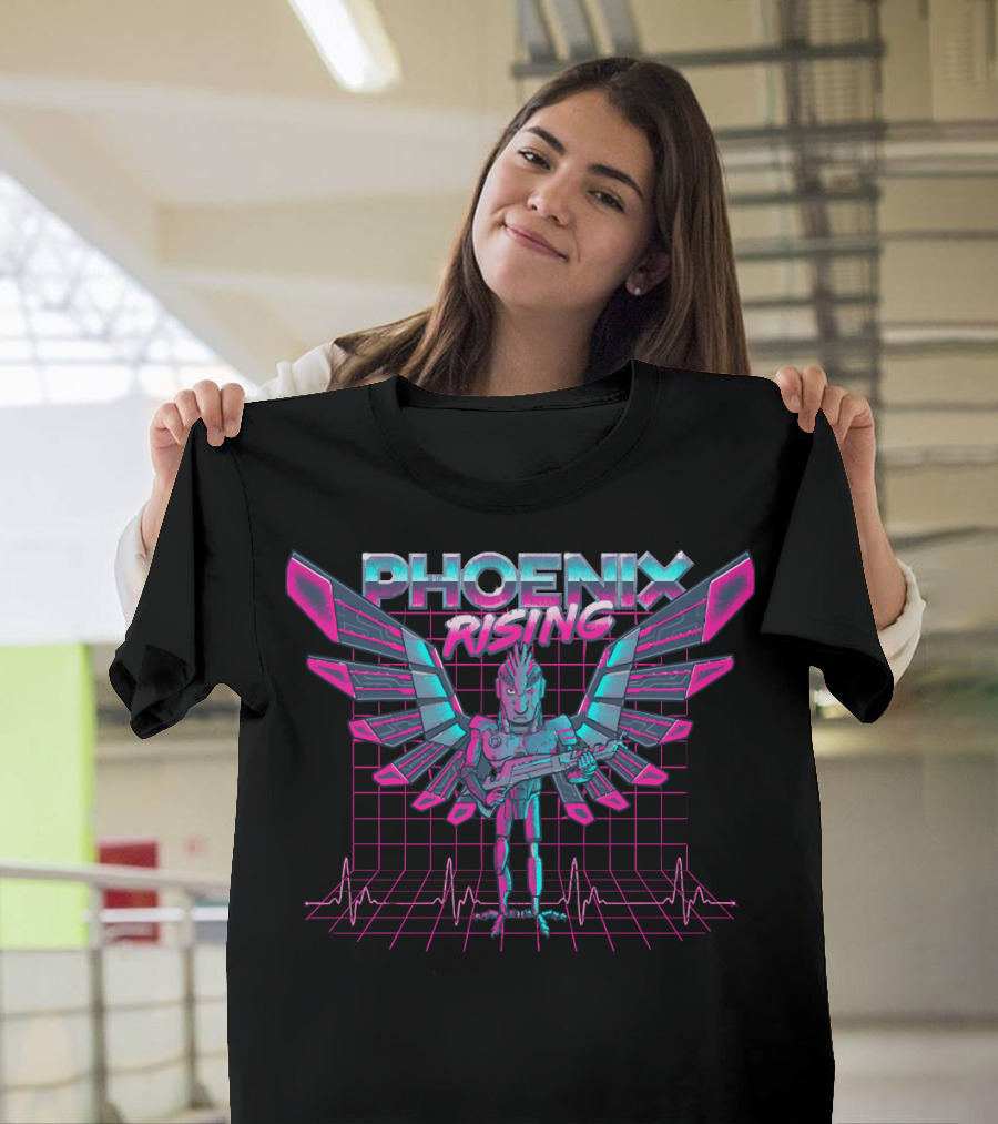 Phoenix Rising Rick and Morty Birdperson Retro Neon Grid Wings T-Shirt
