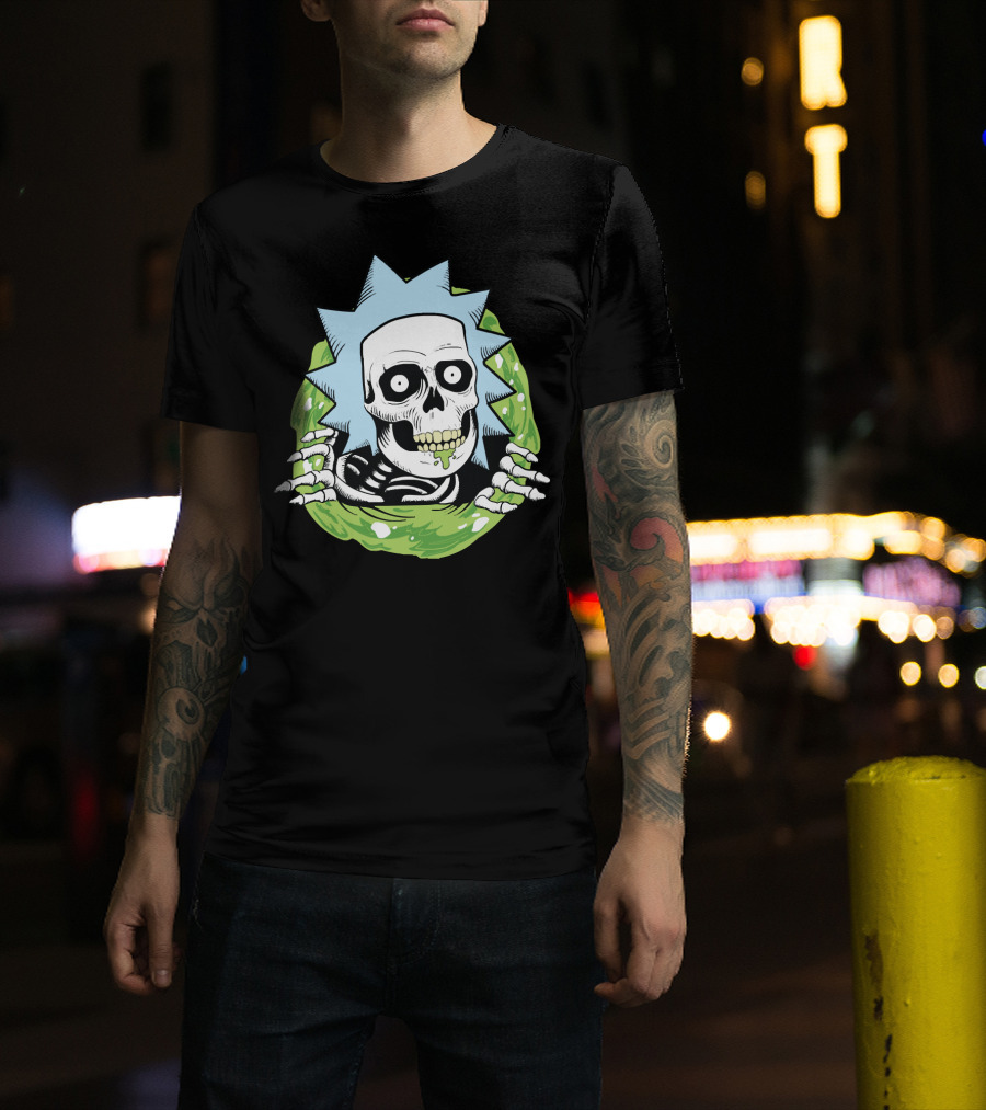 Rick Ripper Skeleton Portal Graphic Blue Hair Green Slime T-Shirt