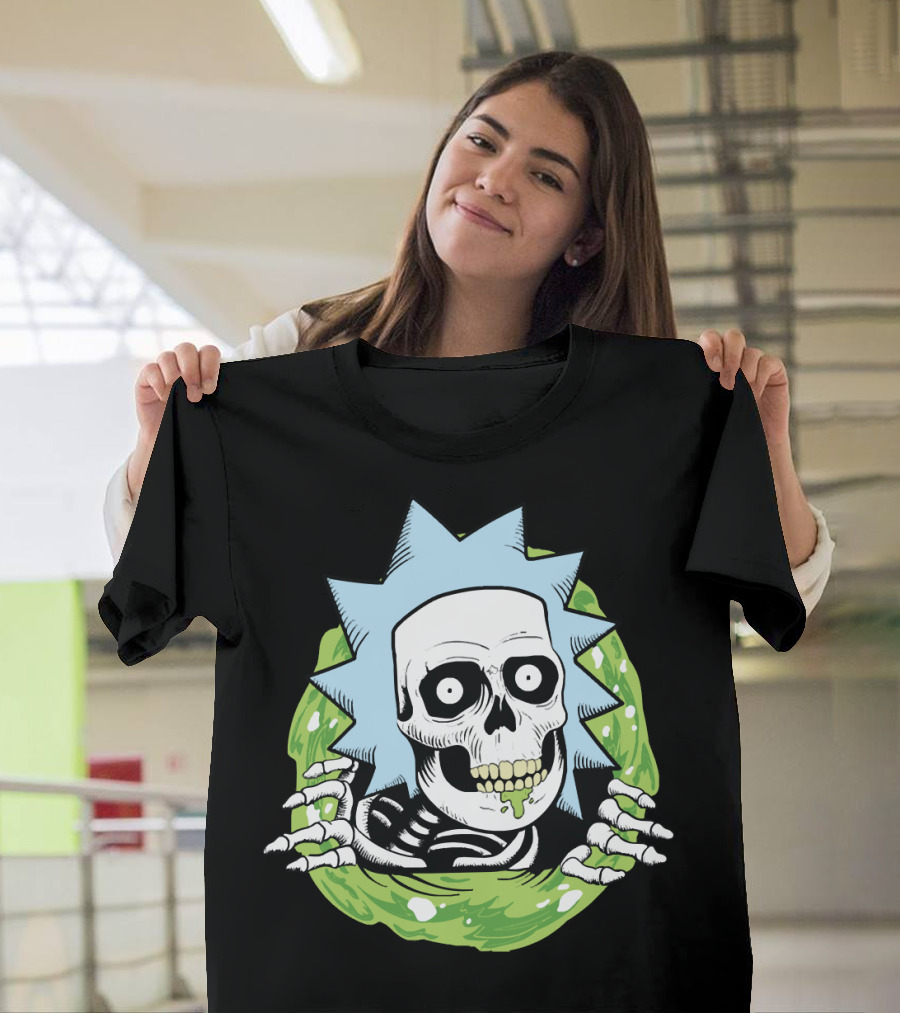 Rick Ripper Skeleton Portal Graphic Blue Hair Green Slime T-Shirt