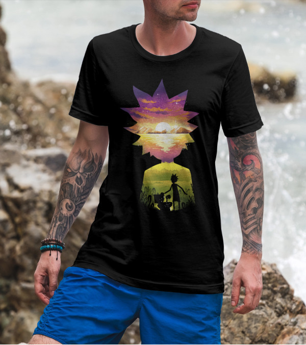 Rick And Morty Cosmic Sunset Adventure Scene T-Shirt