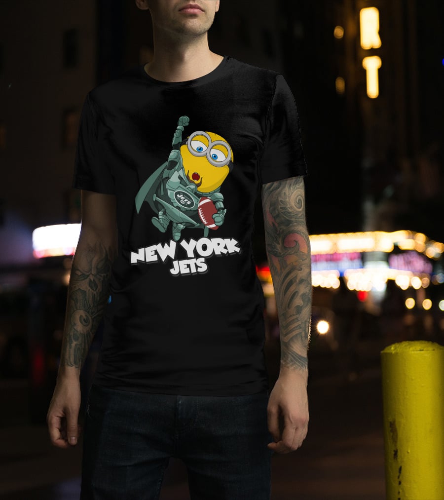 New York Jets Minion Superhero Holding Football T-Shirt