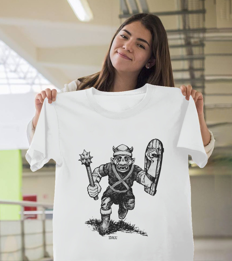 Goblin Charging With Spiked Mace And Shield Drawing T-Shirt