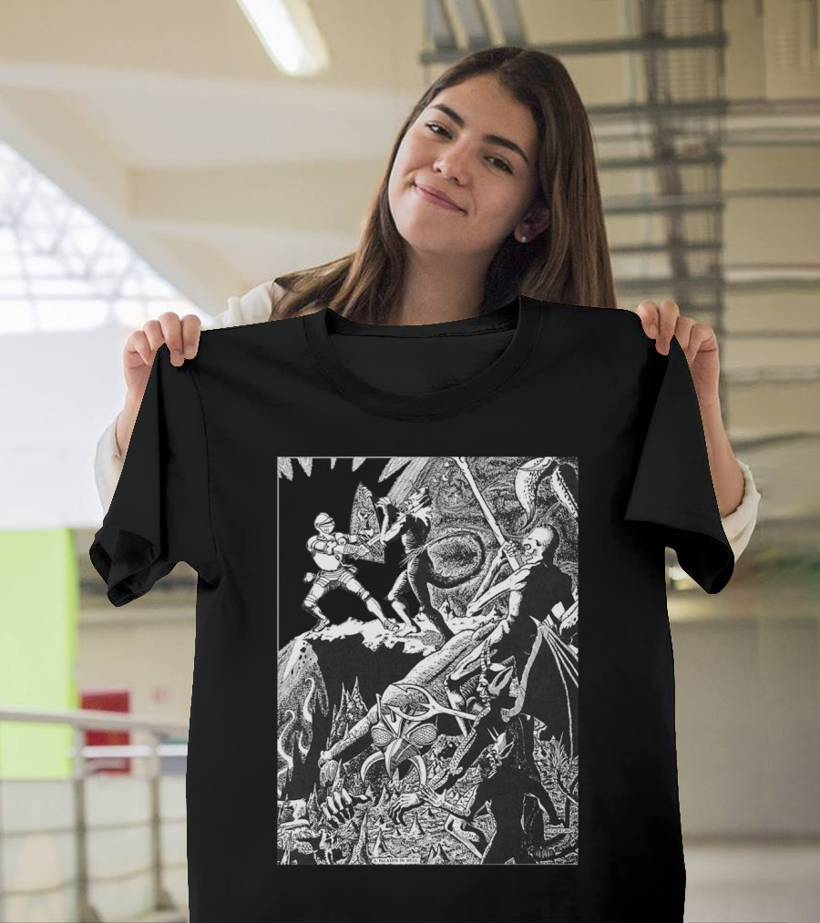 PALADIN IN HELL Classic Dungeon Adventure Battle Scene With Demons And Warriors T-Shirt