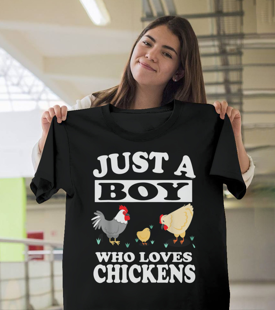 Just A Boy Who Loves Chickens Farm Chicken Rooster Hen Chicks T-Shirt